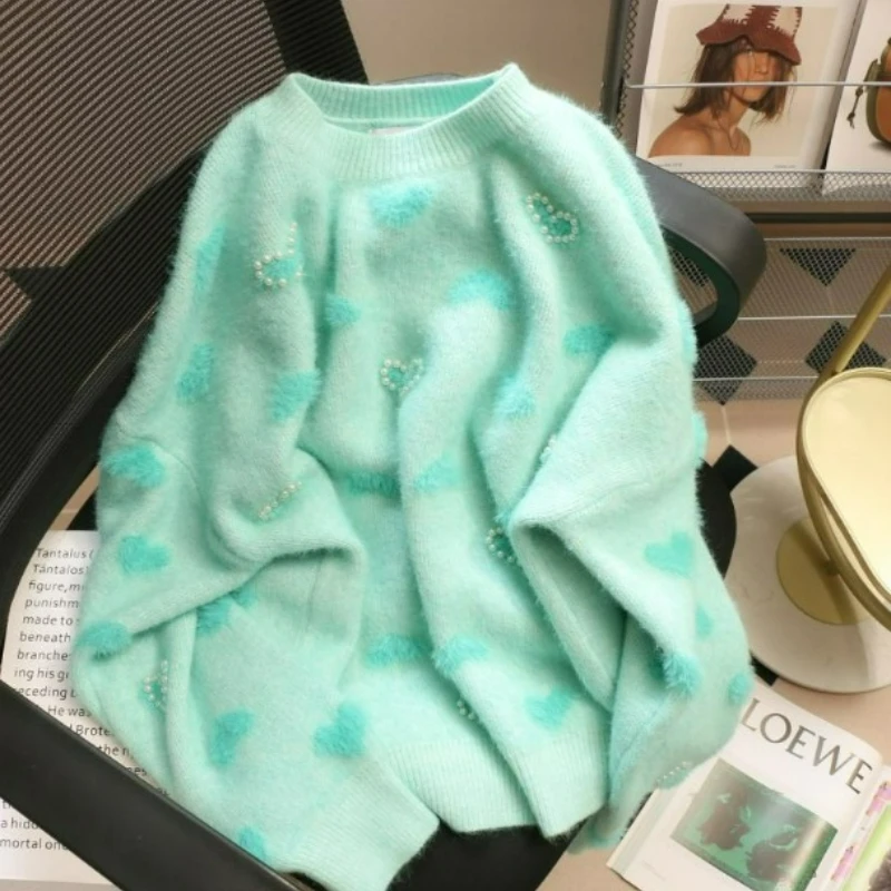 Konijnjacquard trui voor dames Losse casual relaxte gebreide trui met lange mouwen en contrasterende kleur voor herfst-winter