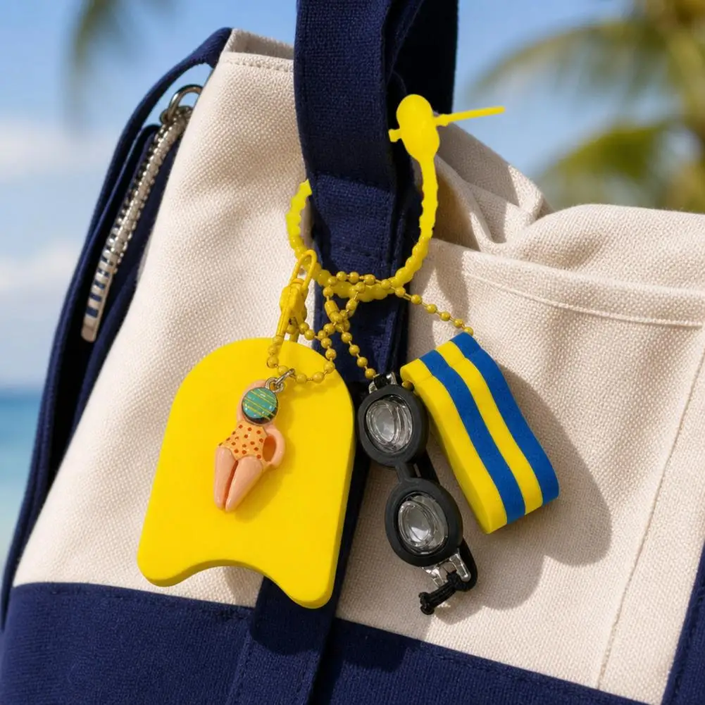 Cartoon Girls Boys Swimming Keychain Summer Swimming Pool Float Board Glasses Keyrings Pendant Charm Accessories Gifts image 2