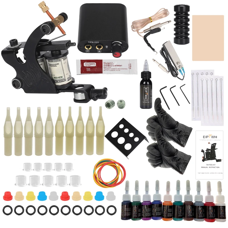 

Complete Tattoo Machine Set Tattoo Kit Coil Tattoo Power Supply Needles Professional Tattoo Machine Kit for Beginner Starter