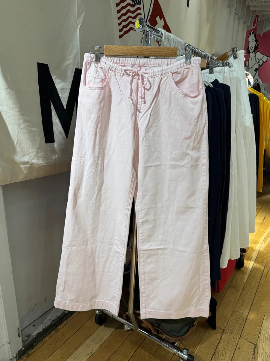 

Pink Drawstring Casual Straight Pants Autumn Sexy Low Waist Pockets Cotton Wide Leg Trouser Women Vintage Sweet Solid Baggy Pant