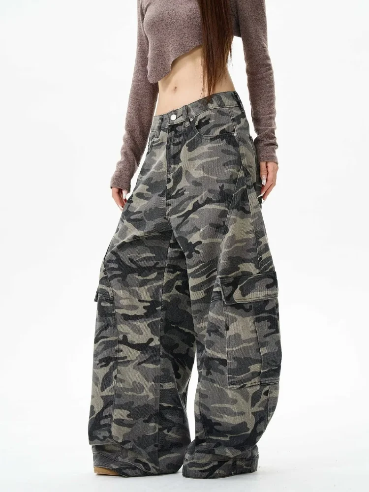 2025 Trashy Y2K ملابس الشارع الشهير سراويل جينز فضفاضة مموهة للنساء 90S ملابس عتيقة ملابس داخلية واسعة الساق سراويل نسائية