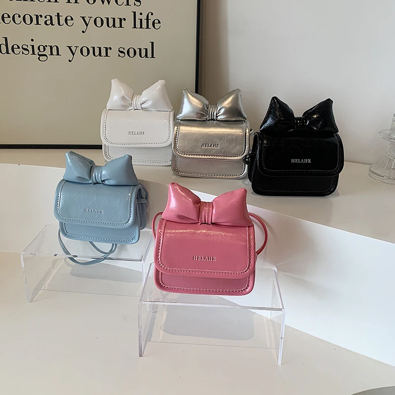 LEFTSIDE Bow Cute Mini Crossbody Bags for Women 2024 Spring Korean Fashion PU Leather Shoulder Bag Y2K Handbags and Purses