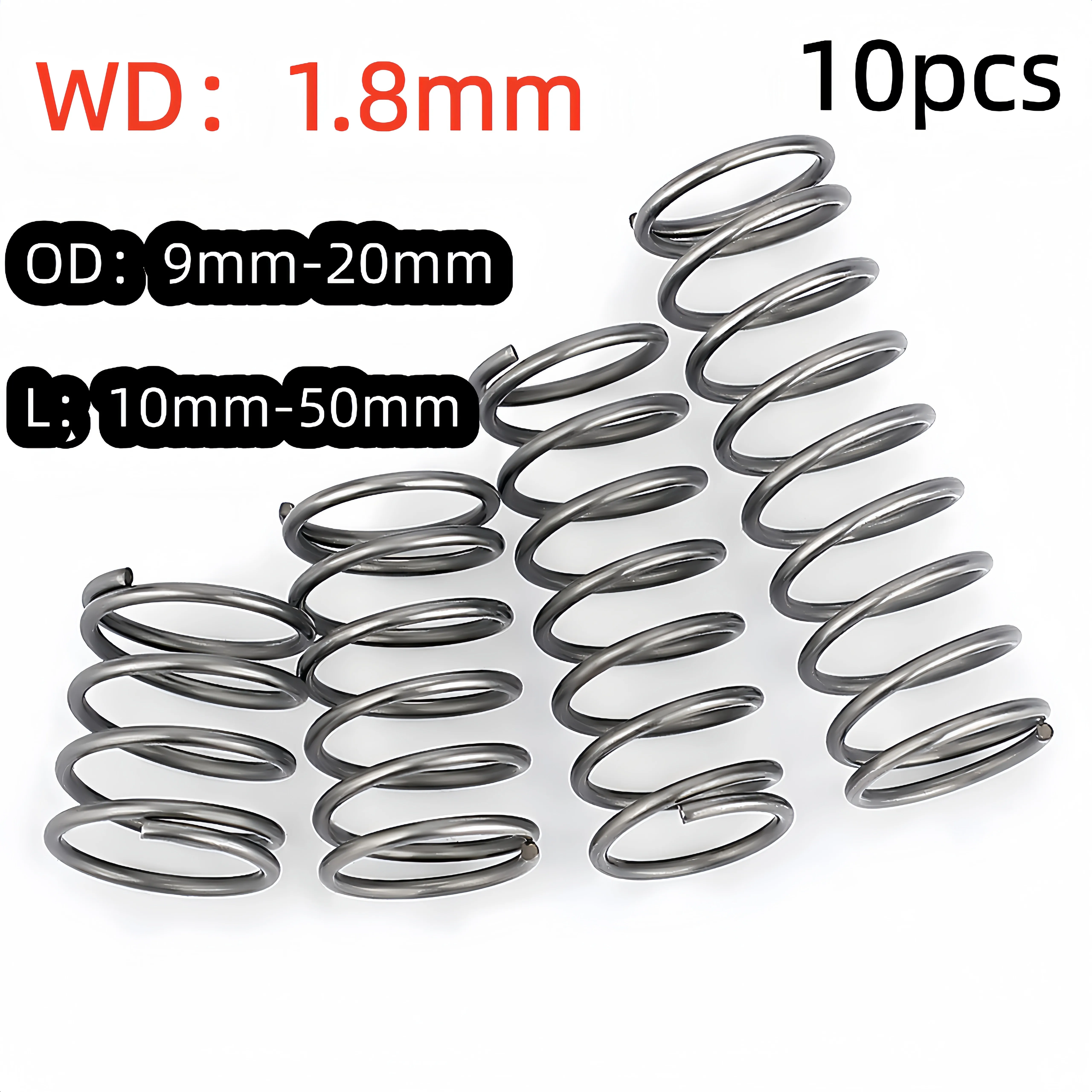 10pcs-65Mn Manganese Steel 1.8mm Compression Spring Anti-Fatigue Shock Damping Return Pressure Spring For Auto Fittings Office