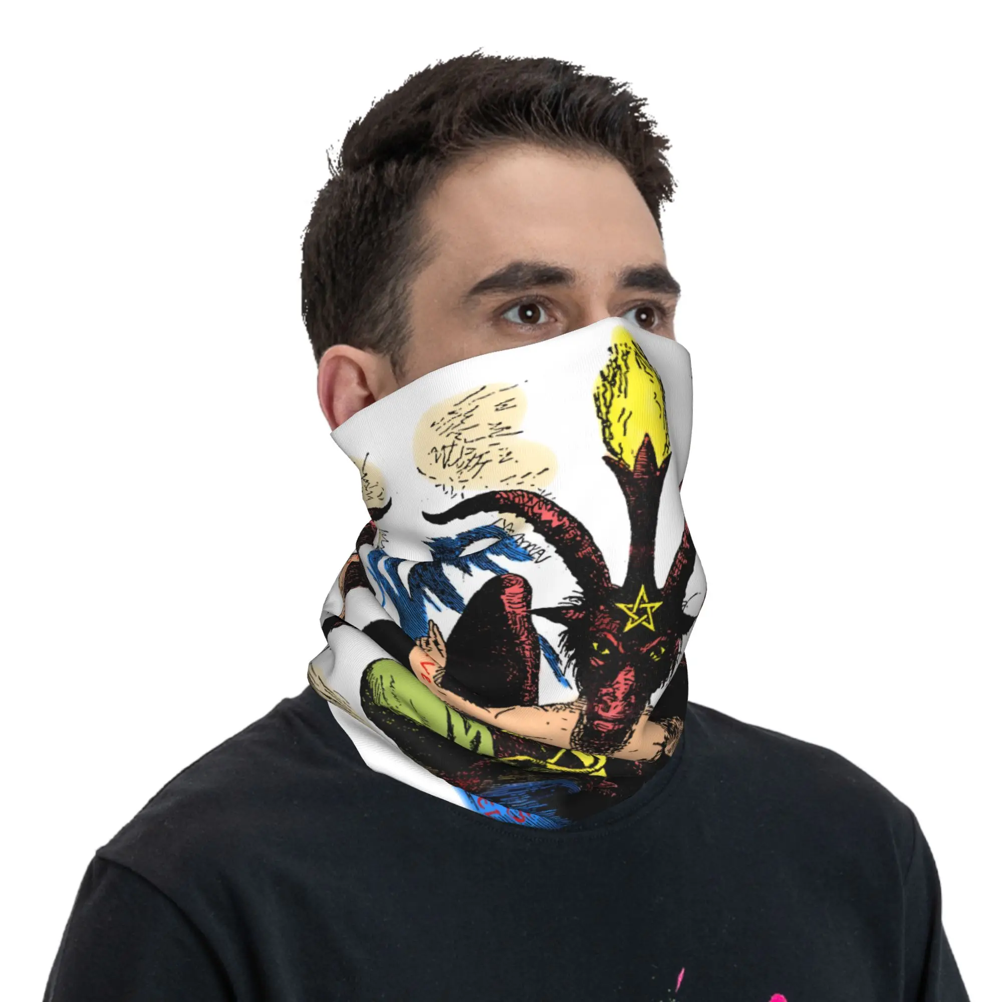 مخصص الماعز Sabbatic Baphomet الشيطاني الغامض الخماسي الرقبة الجراب النساء الرجال الشتاء الدين باندانا وشاح للمشي لمسافات طويلة