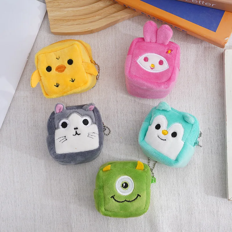 Women Coin Purse Cartoon Cute Zipper Plush Three-dimensional Coin Purse Pouch Purse Earphone Bag Wallet Bag Key Holder