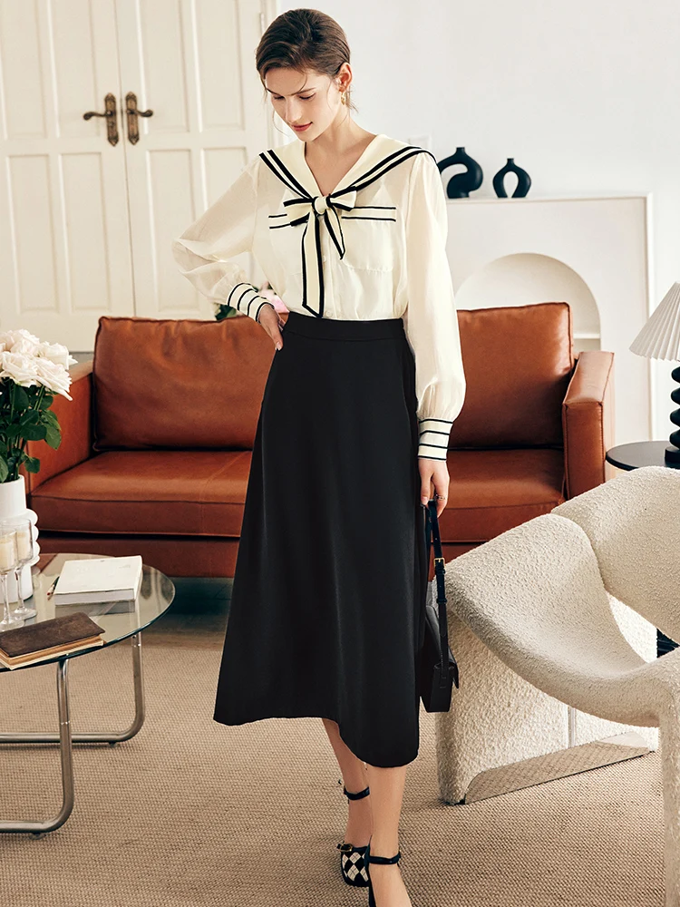 

OLrain French Black Skirts Women's Autumn Winter 2025 New Solid High-waisted Skirt Thin Loose Commute A-shaped Skirt O23CB01686