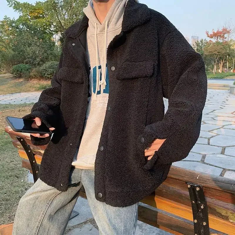 Autumn Winter Thickenedbf Japanese Style Sheep Velvet Jacket For Men Trendy Korean Version Ins Casual Streetwear Loose Fit