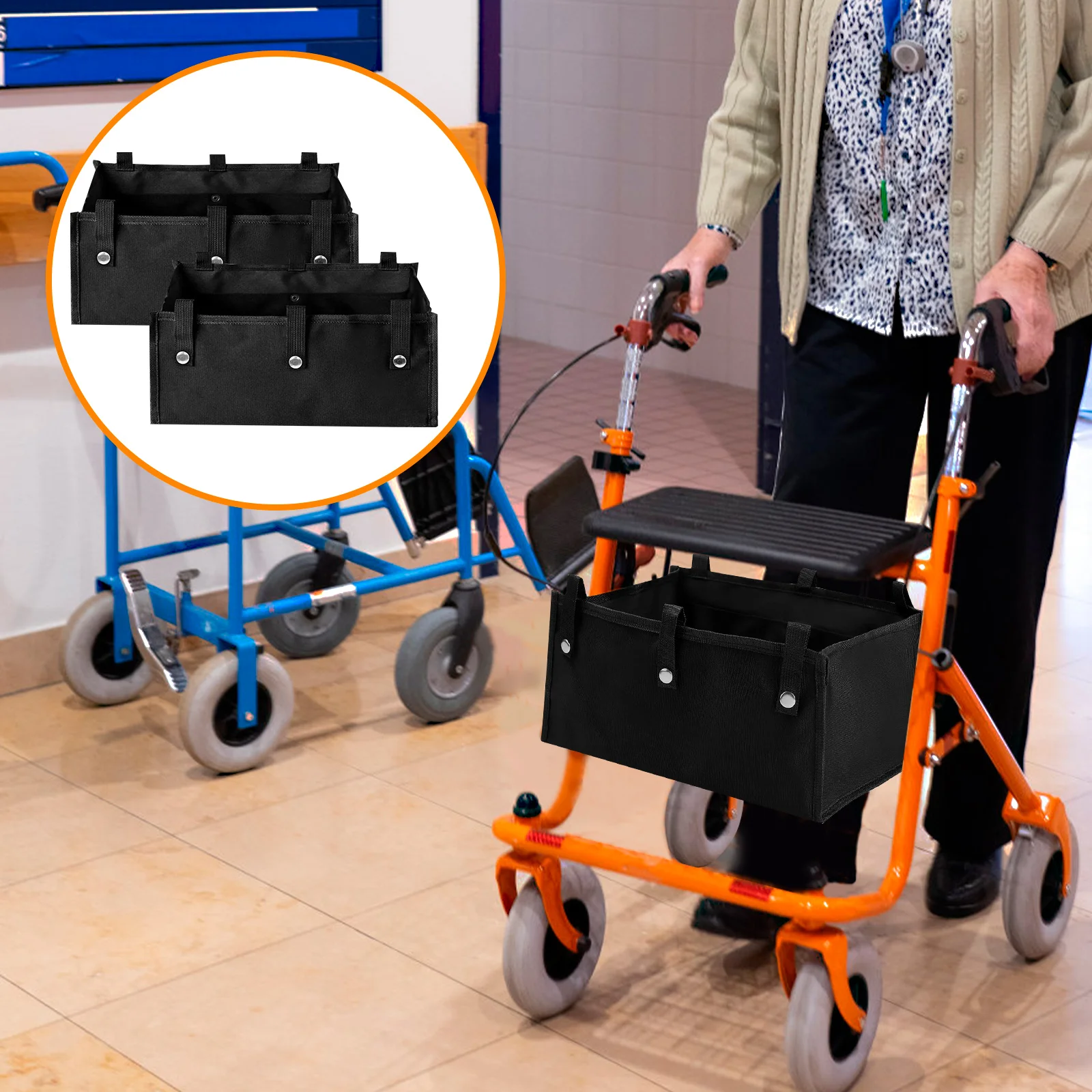 1/2Pcs Large Rollator Walker Basket Foldable Oxford Cloth Under Seat Rollator Pouch for Wheelchair Medical Replacement Storage