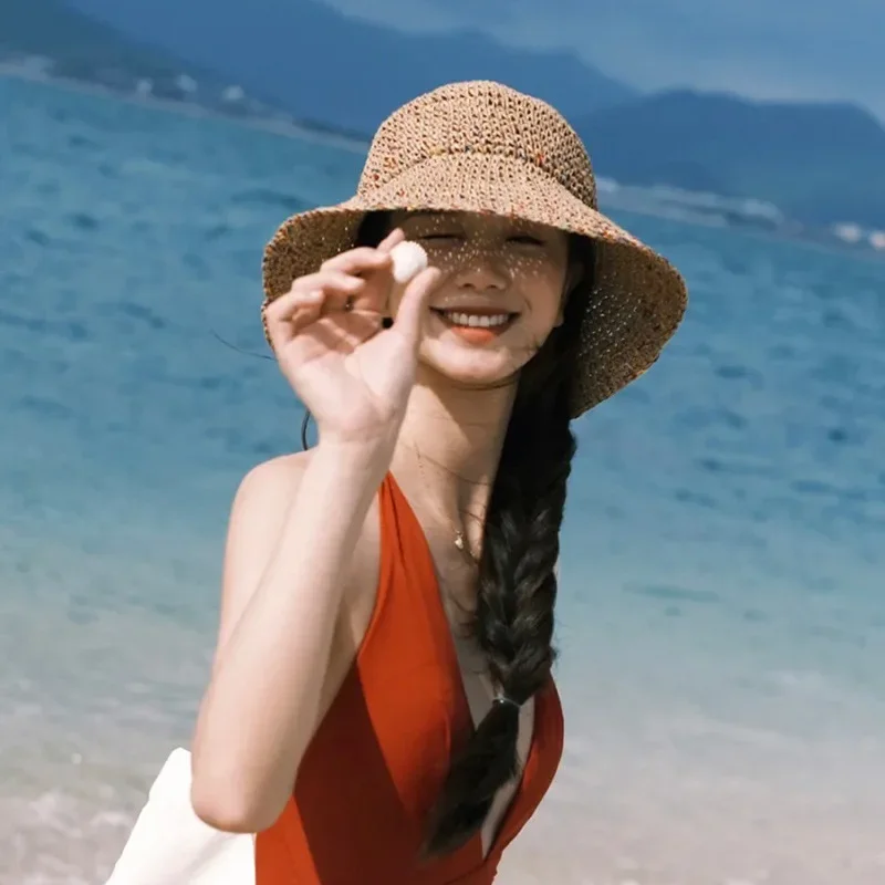 Summer Sun Hats for Women Straw Hat Showing Face Small Bucket Hat Large Brim Sunshade and Sunscreen Seaside Beach Cap