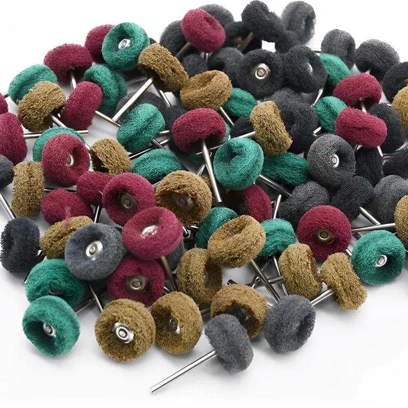 20PCS Fibre Cloth Abrasive Head Mini Brush Scouring Pad Abrasive Wheel Nylon Fiber Grinding Sanding Head Buffing Polishing Wheel