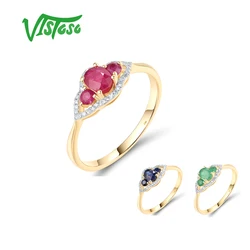 VISTOSO Pure 14K 585 Yellow Gold Rings For Women Sparkling Diamond Ruby/Emerald/Blue Sapphire Exquisite Wedding Fine Jewelry