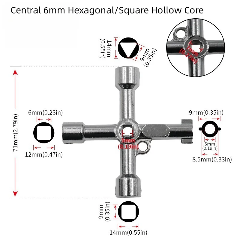 High Quality Internal Triangle Wrench Elevator Water Meter Valve Key Multi-functional Internal Triangle Key Wrench Home Tools