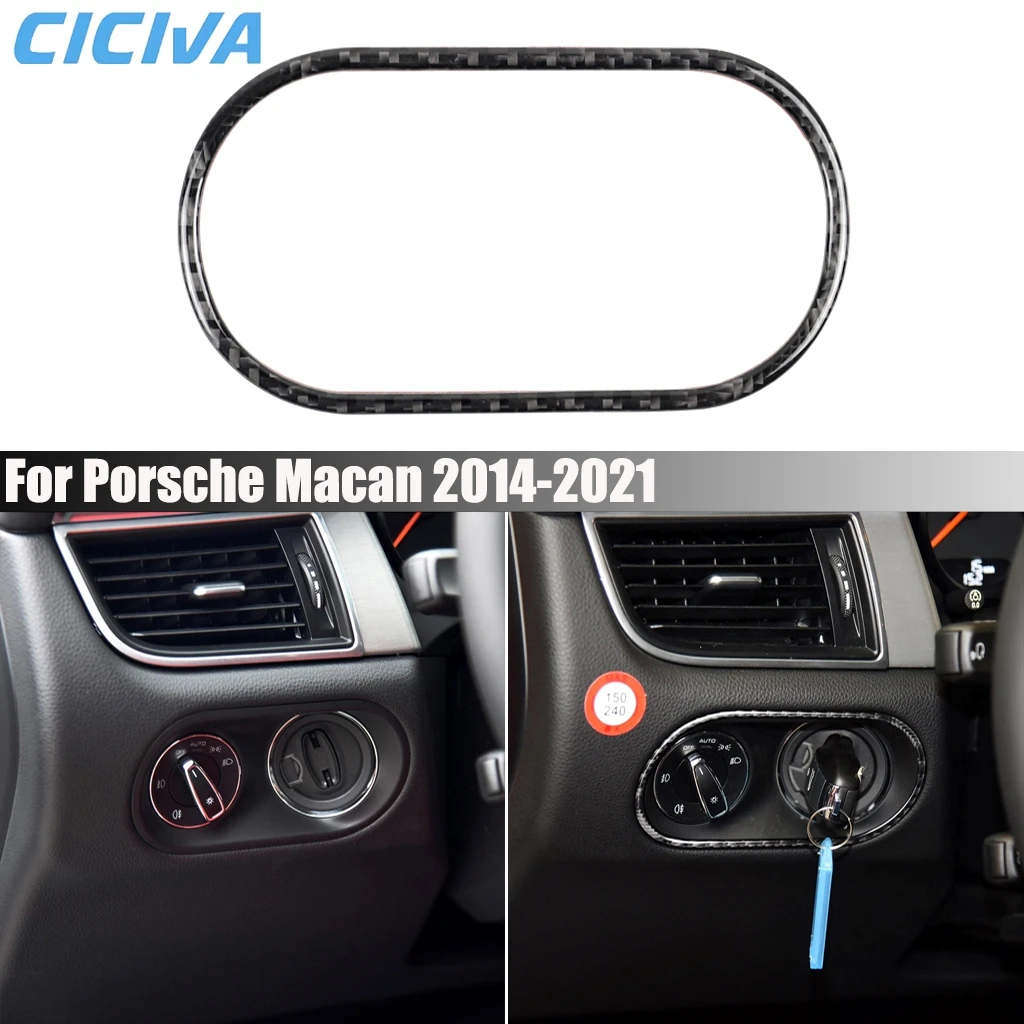 

Carbon Fiber Car Accessories Headlight Switch Frame Interior Cover Modified Trim Sticker For Porsche Macan Cayenne 2014-2021