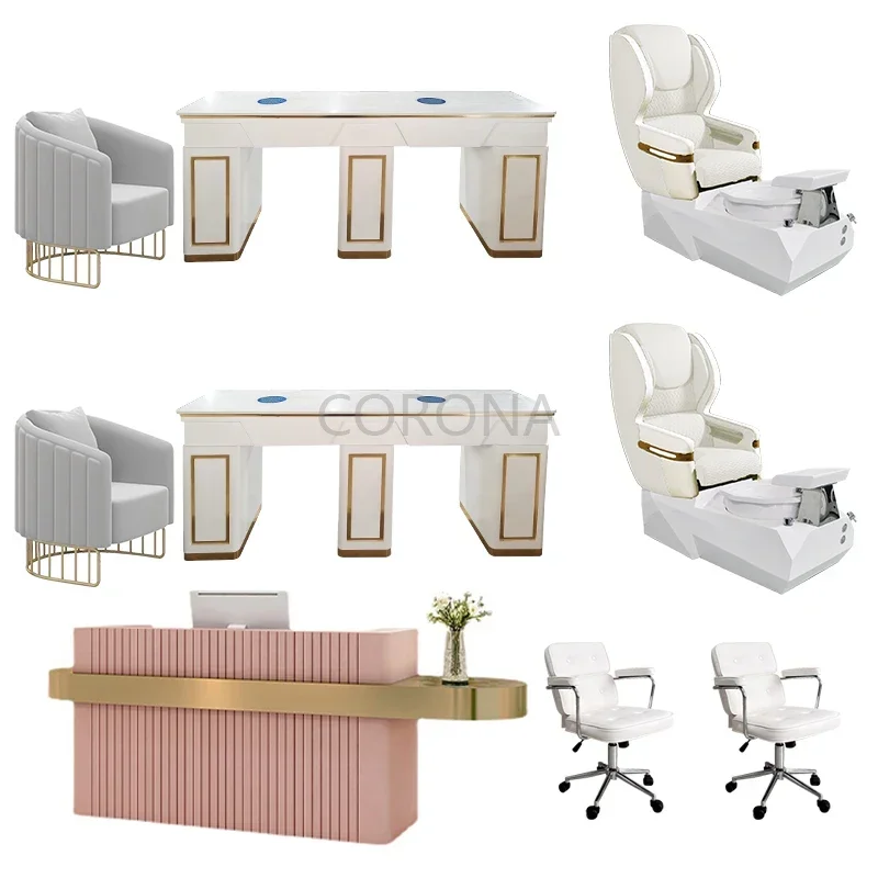 

Professional Double Nail Tech Art Desk Table Salon Furniture Manicure Table And Chair Set