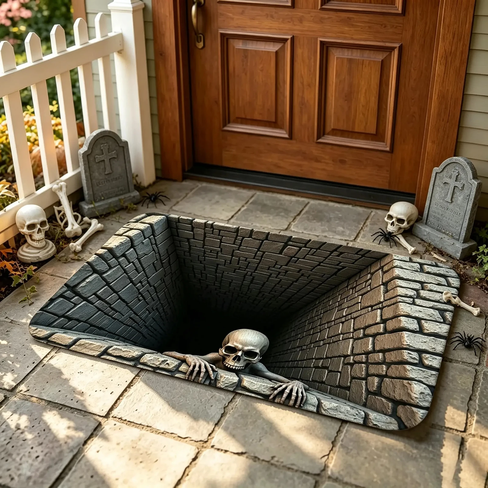 3D-illusion Doormat For Halloween Stunnings 3D Optical-illusion Design. Halloween Trick-or-Treat Area