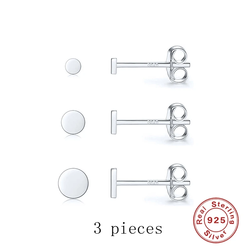 Panci Pengawetan Klasik 1Set 2/3/4Mm 925 Sterling Silver Anting-Anting Anting-Anting Modis Korea Bulat Anting-Anting Emas piercing Perhiasan W4