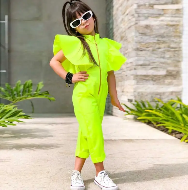 Retail Fashion Solid Ruffles One-piece Pants  For Girls Baby, Princess Kids Sweet Candy Pants 2-7T