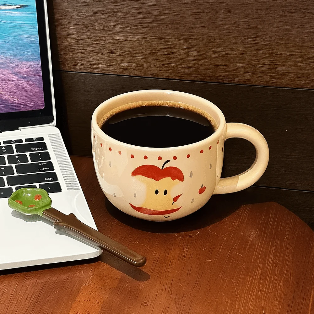 

Tea Cup Ceramic Fruit Shape Mug Cartoon with Lid and Spoon Coffee Mug 420ml Couple Water Cup Milk