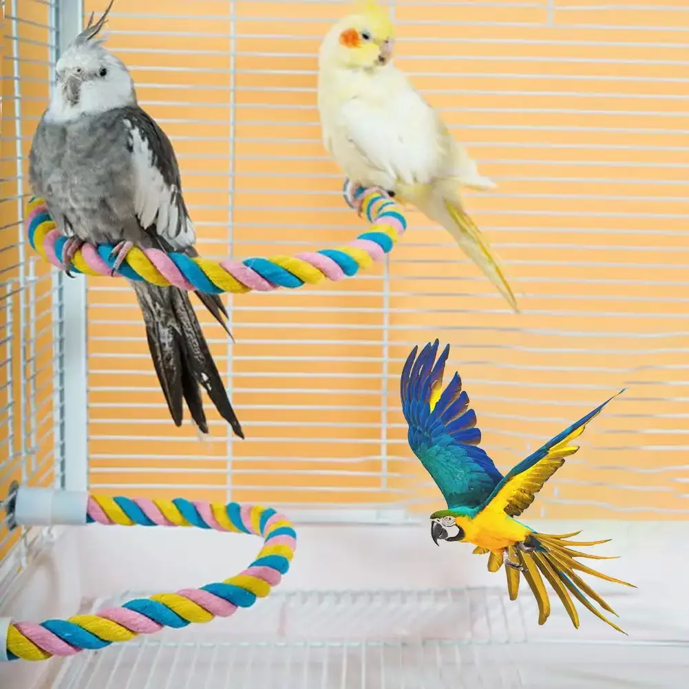 Parrot Bird Standing Toys Cotton Rope Colorful Toy Chew Perches for Bird Cage Standing Woven Rope Bird Accessories Parrot Toys