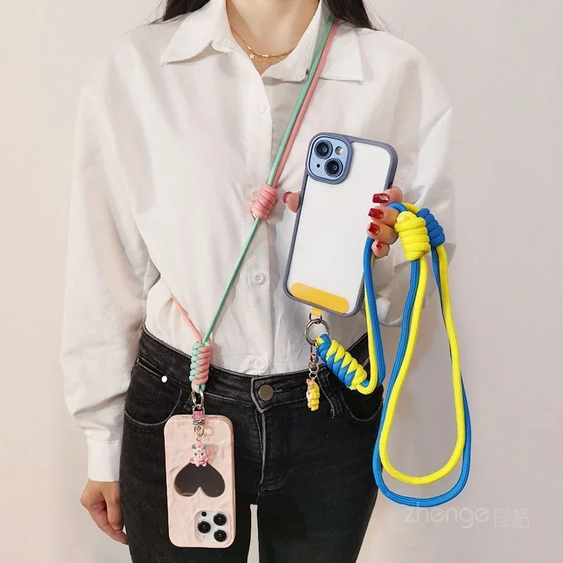 

Регулируемая плетеная подвеска через плечо для шеи двойного назначения искусственная подвеска с защитой от потери и милые Подвески для телефона