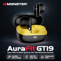 Monster AuraFit GT19 Mini Invisible Bluetooth Earphone In-Ear TWS Bluetooth Earbuds IPX5 Waterproof Wireless Sports Headphone