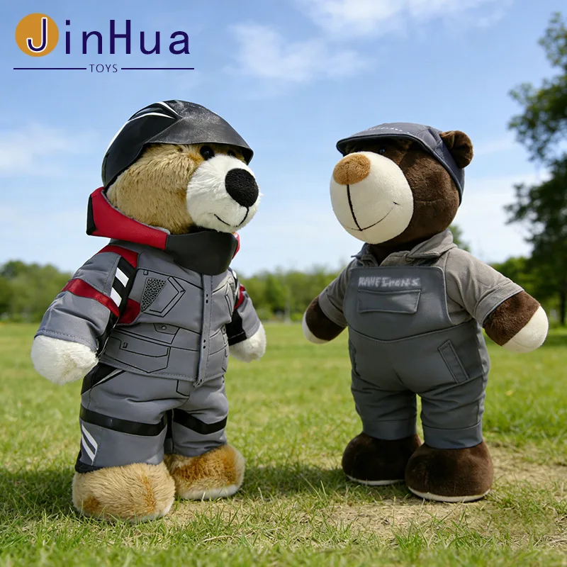 Racing & Mechanic Teddy Bear Plush Set Motorcycle Driver Uniform Soft Stuffed Doll Car Interior Decor Man Gift