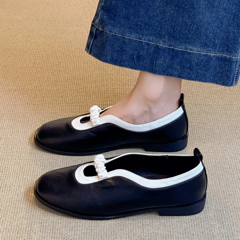 Black Soft Leather PU Round To - Loafer Flat Women 评论和价格