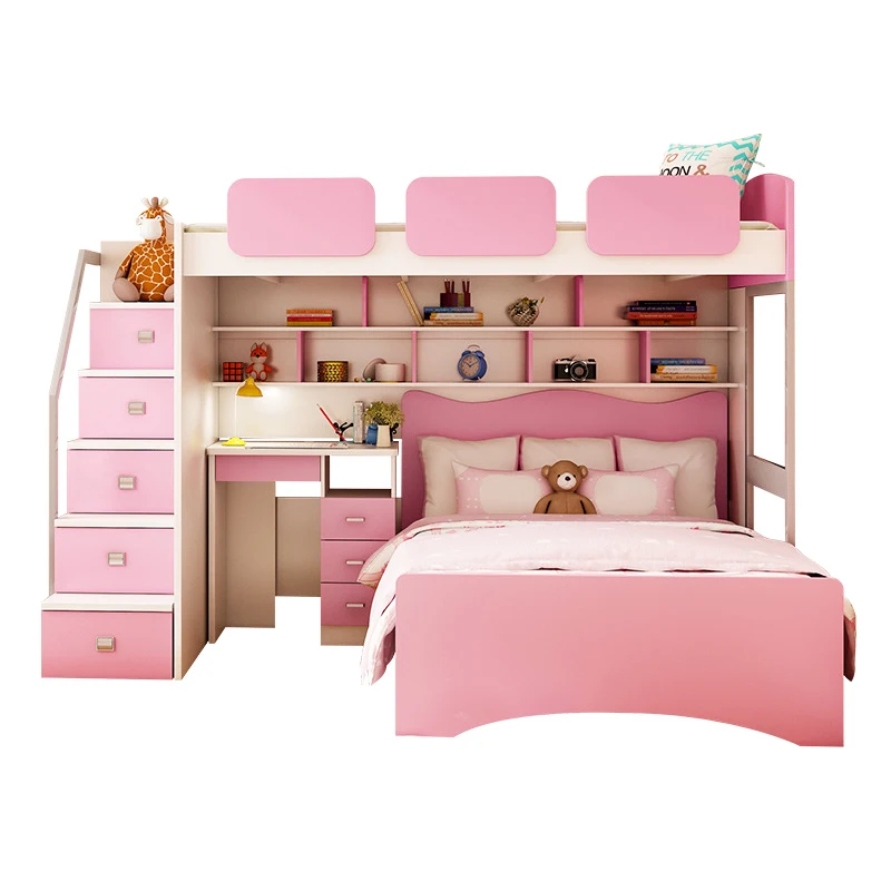 

Staggered bunk bed small apartment girl princess bed combination multifunctional bunk bed