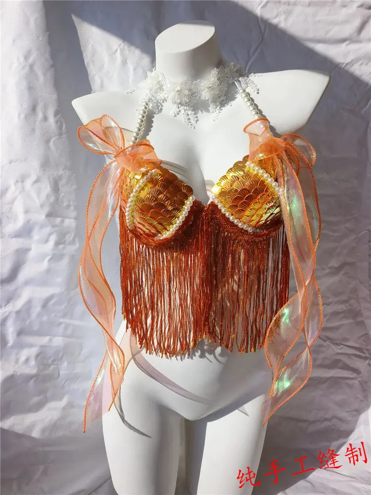 sequin bikini top bra, aquarium bar performance costume, photo studio catwalk show