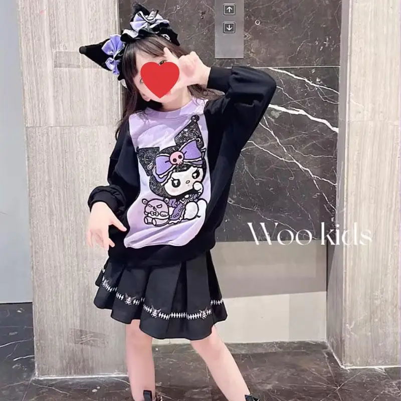 Cartoon Kuromi Mädchen koreanischen Rock Outfit Anime Sanrios Kinder lässig Pullover Falten rock Mode Frühling Herbst Kinder Kleidung Geschenk