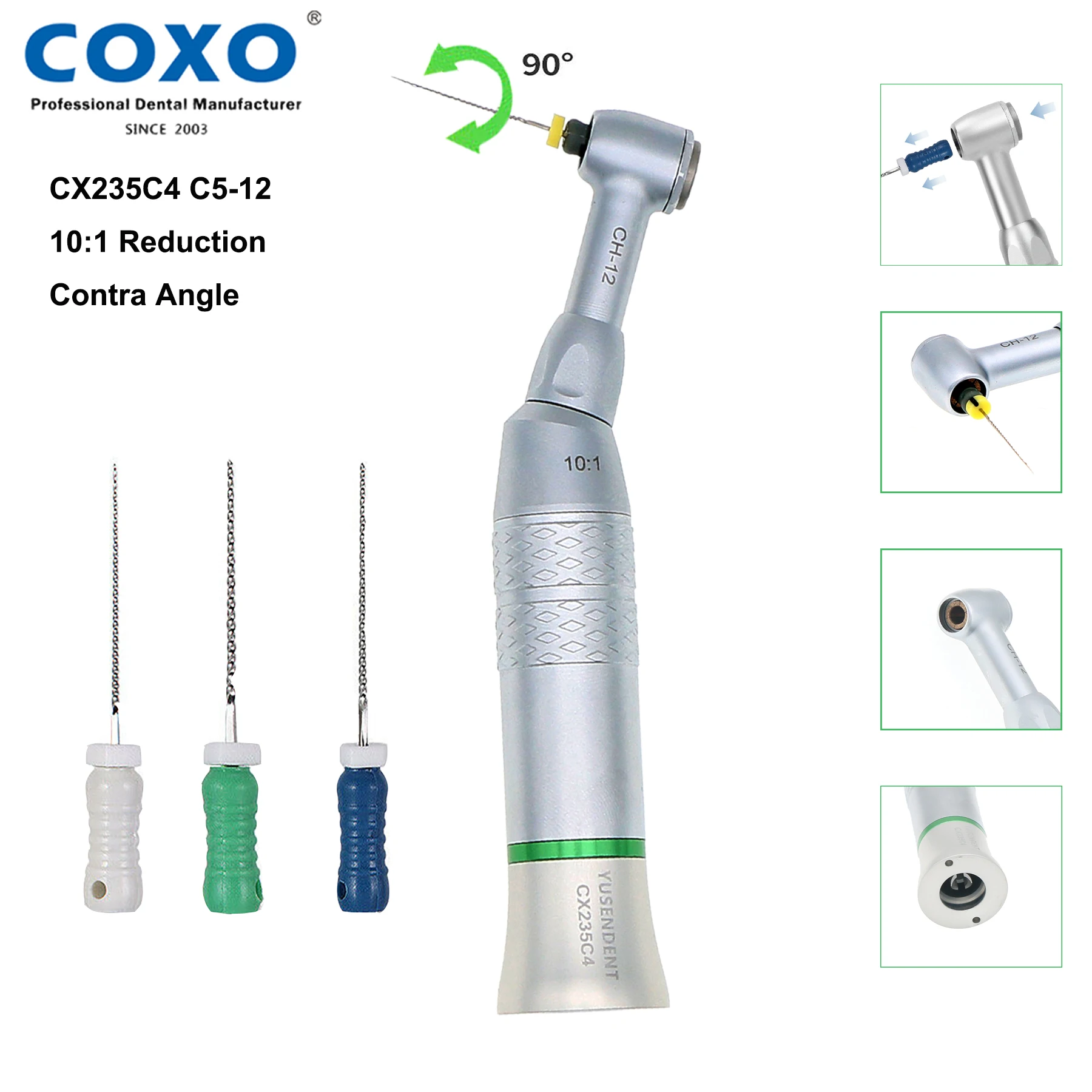 COXO 10:1 Dental Implant Handpiece Low Speed Handpiece Reduction 90º Reciprocating E Endodontic Treatment Fit KAVO NSK C5-12