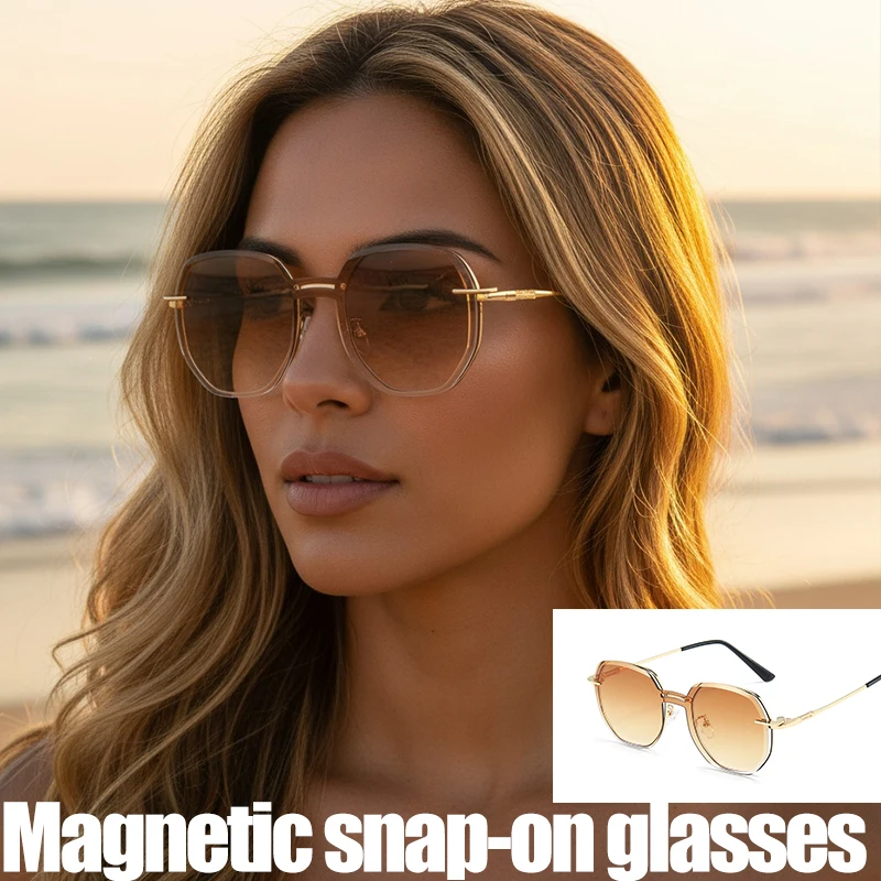 New One-Piece Frameless Sunglasses With Magnetic Clips And Anti-Blue Light Frames For Men And Women  7000