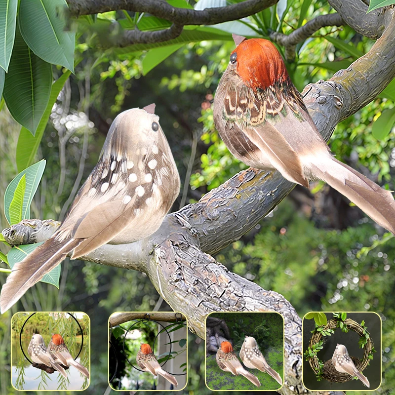 New【1PC Artificial Birds Simulated Sparrows Simulated Bird Props Branches Garden Decorations】