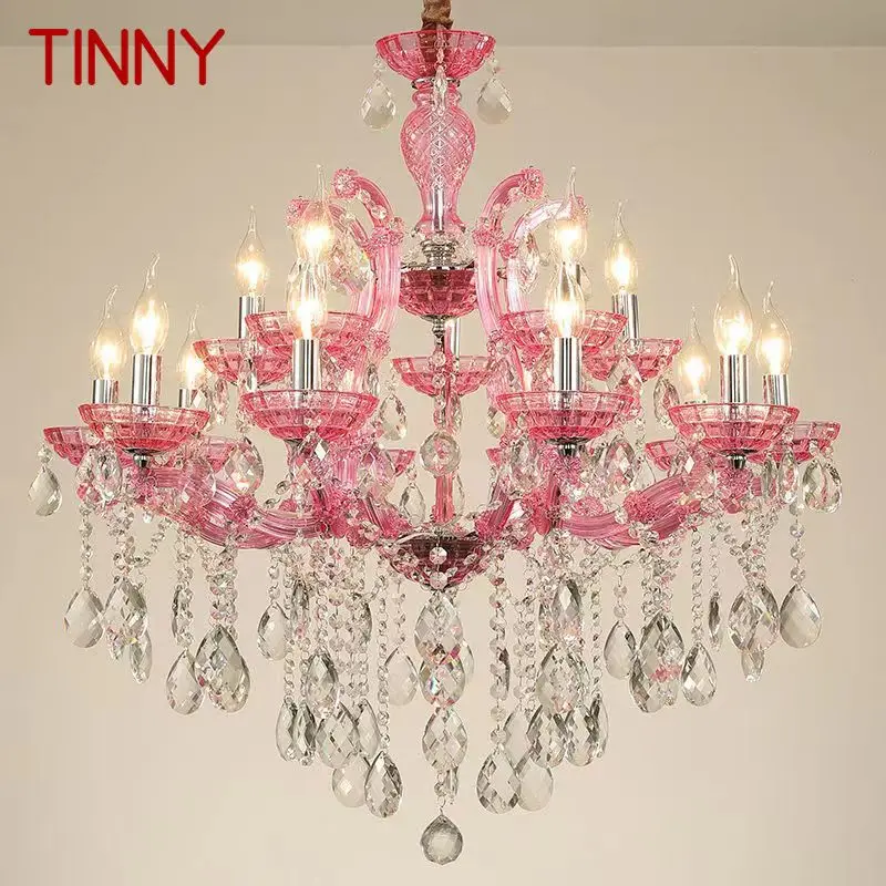 

TINNY LuxuriousCandle Pendent Lamp European Style Crystal Lamp Art Living Room Restaurant Villa Staircase Duplex Building