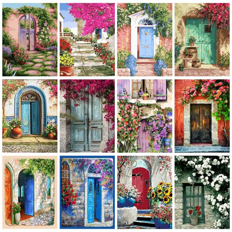 

CHENISTORY Paint By Numbers Flower Door Scenery DIY Picture By Numbers HandPainted Unique Gift Wall Art Home Decor