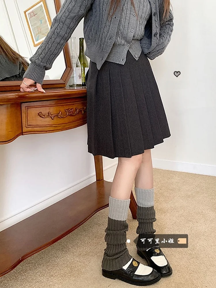 

Новая весенняя женская шерстяная юбка А-силуэта с высокой талией, средней длины, в стиле преппи, однотонная, для повседневной носки