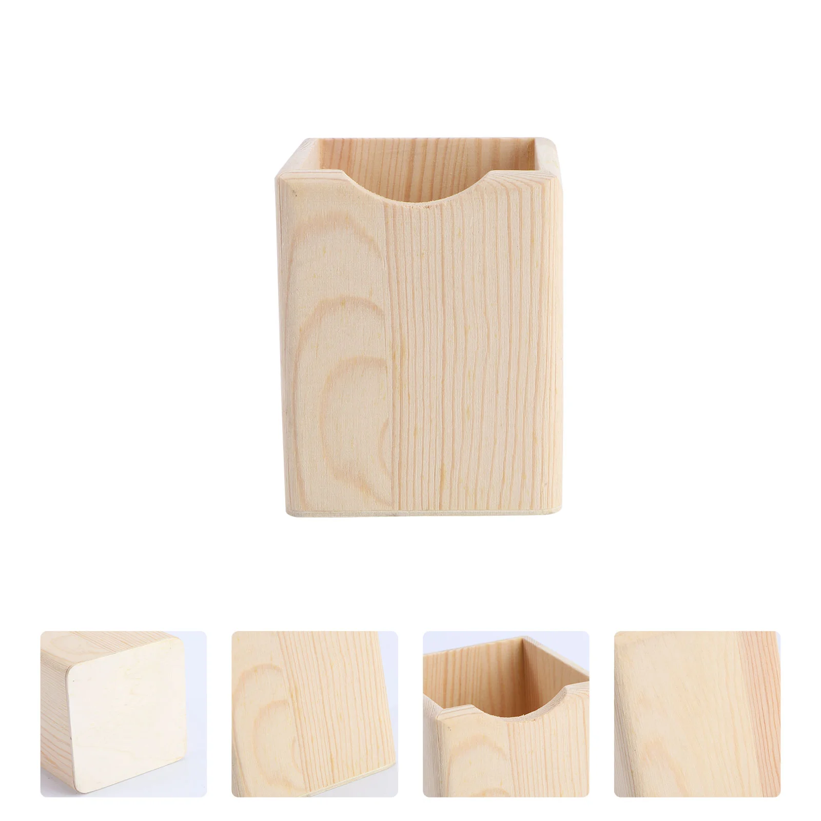 2 Pcs Single Compartments Wooden Container Pen Holder Office Organizer Unfinished Solid Color Case Pot for Home Office DIY Graff