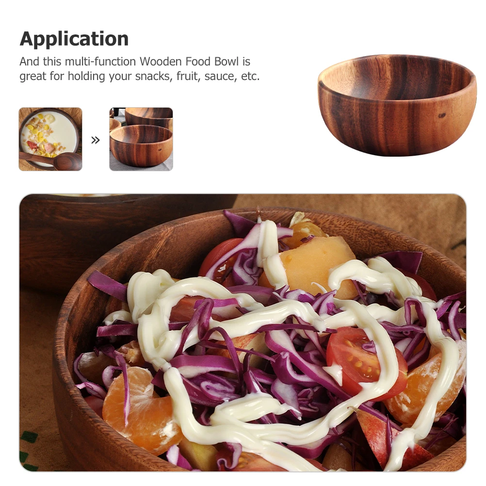 Cuenco de madera Retro para comida, frutas, ensalada, arroz, sopa, accesorios de barra de cocina ligeros y resistentes, contenedor de madera para servir