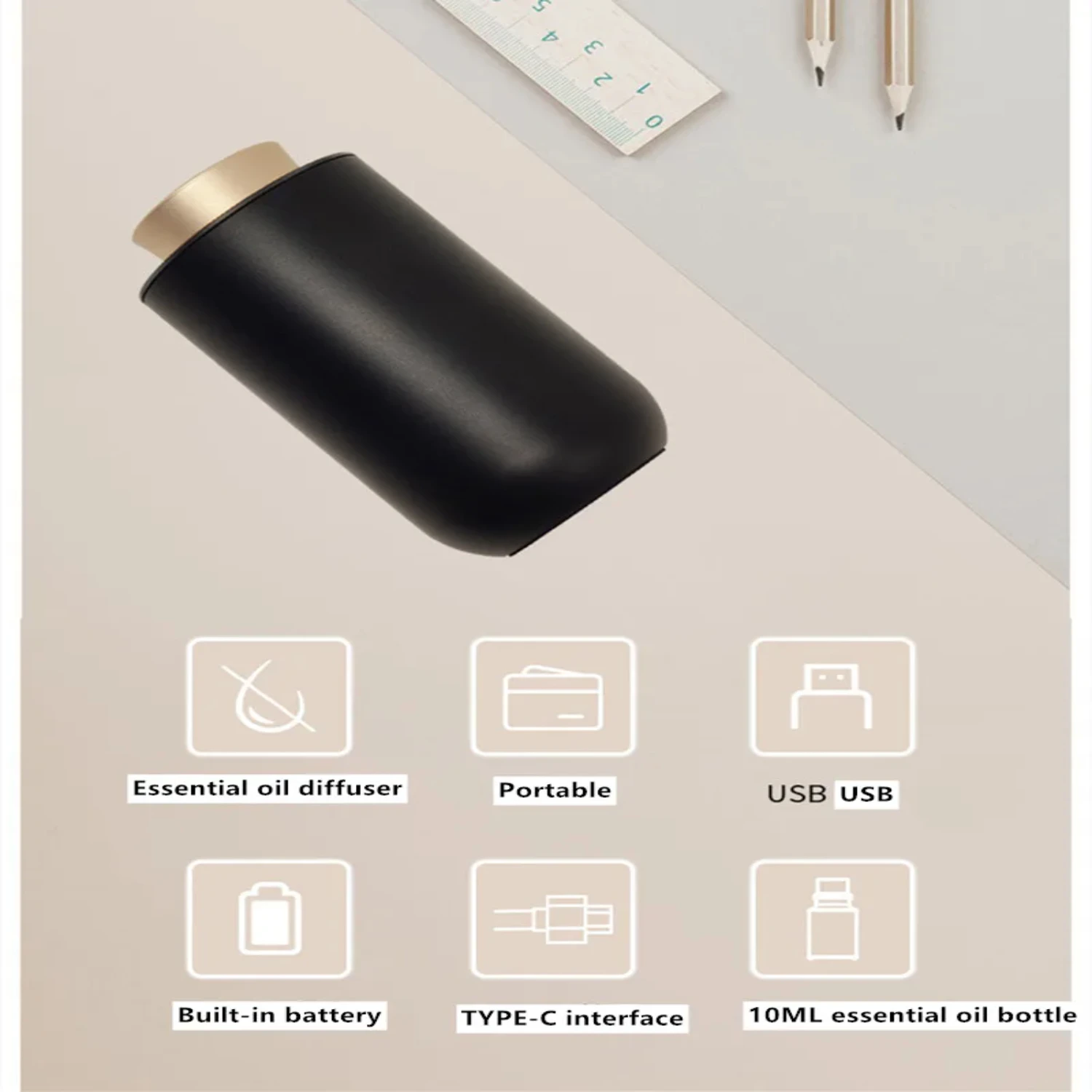 Diffusore senza acqua per auto Guscio in alluminio Purificatore d'aria portatile Diffusore di profumo Nebulizzatore Nessuna macchina per profumo d'acqua Silenzioso