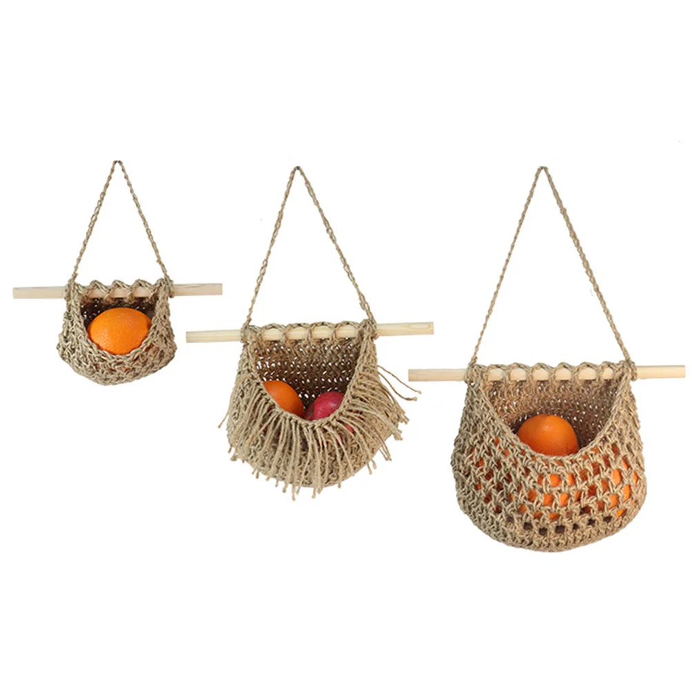 

3-Tier Kitchen Hanging Fruit Basket Woven Vegetable Storage Organizer Holder Fruit Hammock for Home Hanging Vegetable Basket