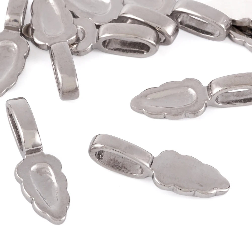 10Pcs 304 Stainless Steel Glue-on Flat Pad Pendant Bails For DIY Handmade Earrings Jewelry Making Findings Accessories