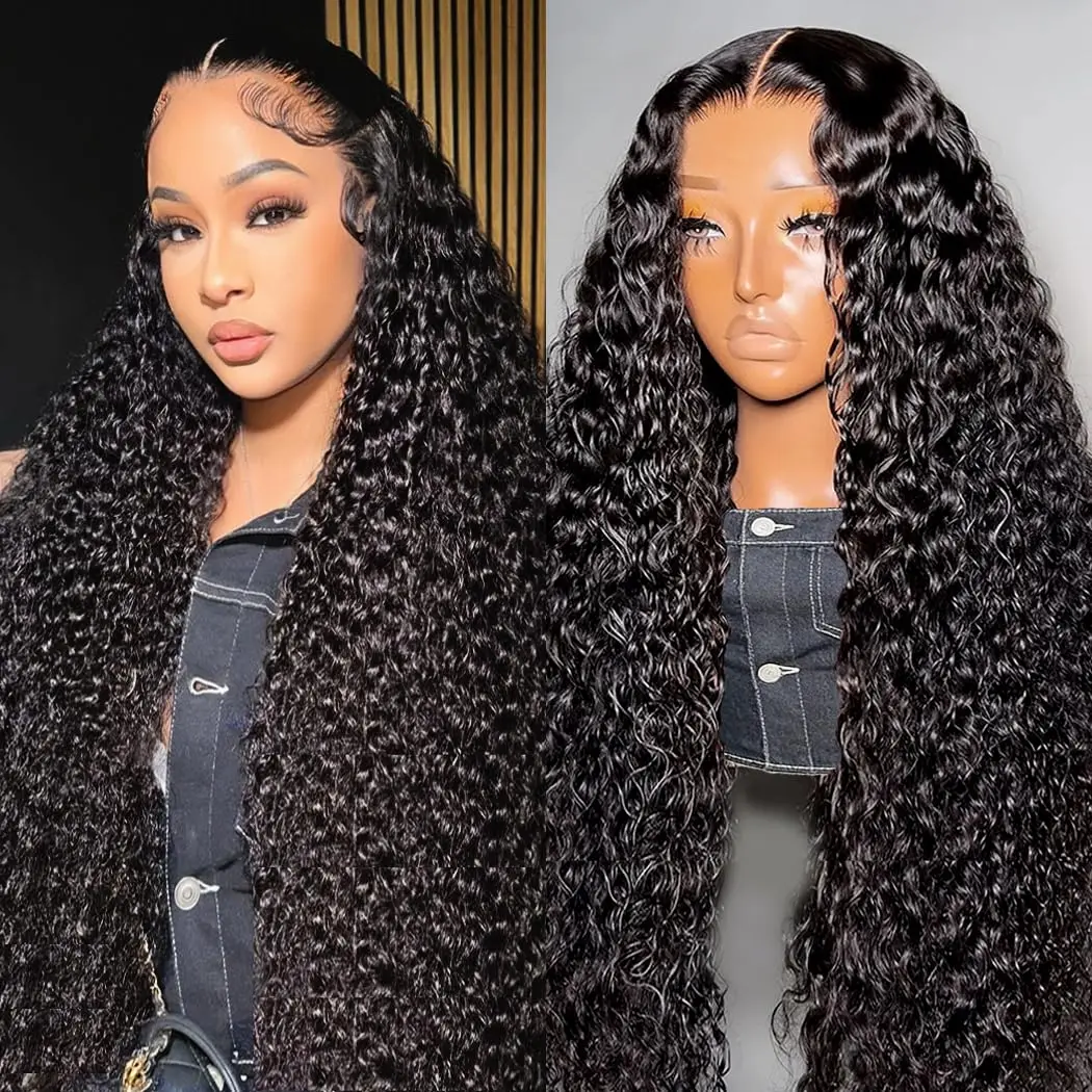 13x4 13x6 HD Deep Wave Lace Front Wig Human Hair 40 Inch 180% Density Pre Plucked Baby Hair Brazilian Virgin Hair Lace Front Hair Wigs For Black Women Daily Hairstyle Choice