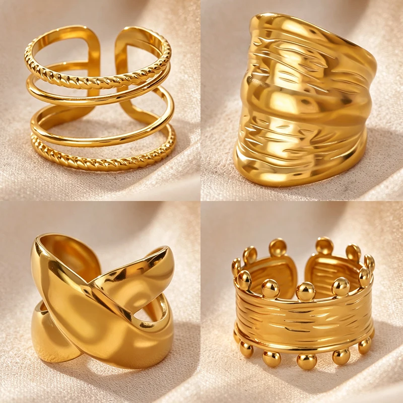 Stainless Steel Chunky Rings for Women Geometric Punk Finger Ring Aesthetic Fashion Waterproof Jewelry Gifts for All Occasions