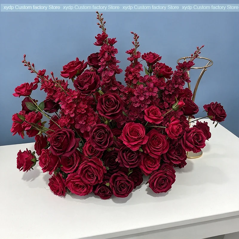 Künstliche Blumenarrangements aus Burgunderrosen und Delphinien, Tischdekoration für Hochzeiten, Blumenball, Blumenstrauß für Partys, Heimdekoration, Requisiten – Detail 7