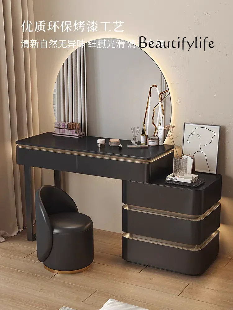 T10 Simple Black Light Luxury Dresser Chest Integrated Modern Bedroom High Sense 2025 New Designer Solid Wood Makeup Table
