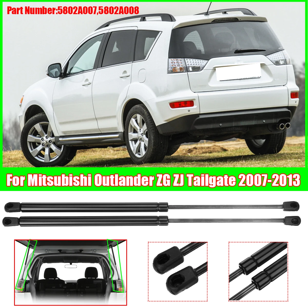 2 SZTUKI Podnośnik tylnej maski bagażnika samochodowego Podpory Rekwizyty Ramię drążka Amortyzatory Drążki kolumny do Mitsubishi Outlander 2007 - 2013 5802A008 5802A007