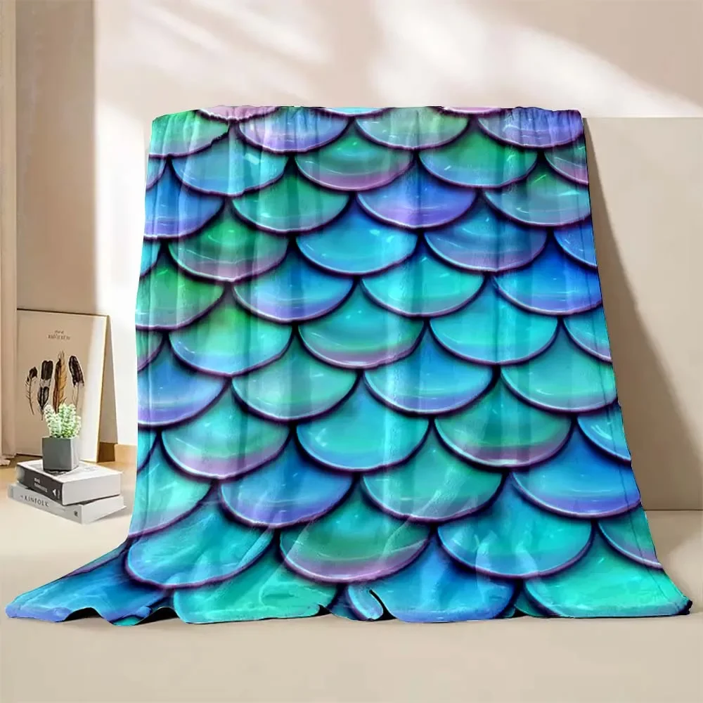 Mermaid Colorful Scales Blanket Printed Blanket Bedroom Livingroom Bed Warm Soft Comfortable Air Conditioner Office Travel Thin