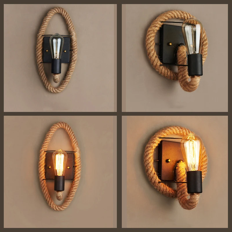 

Американский промышленный настенный светильник из пеньковой веревки для гостиной, спальни, лестницы, прохода, коридора, кафе, освещение паба, клуба, ресторана, лампы