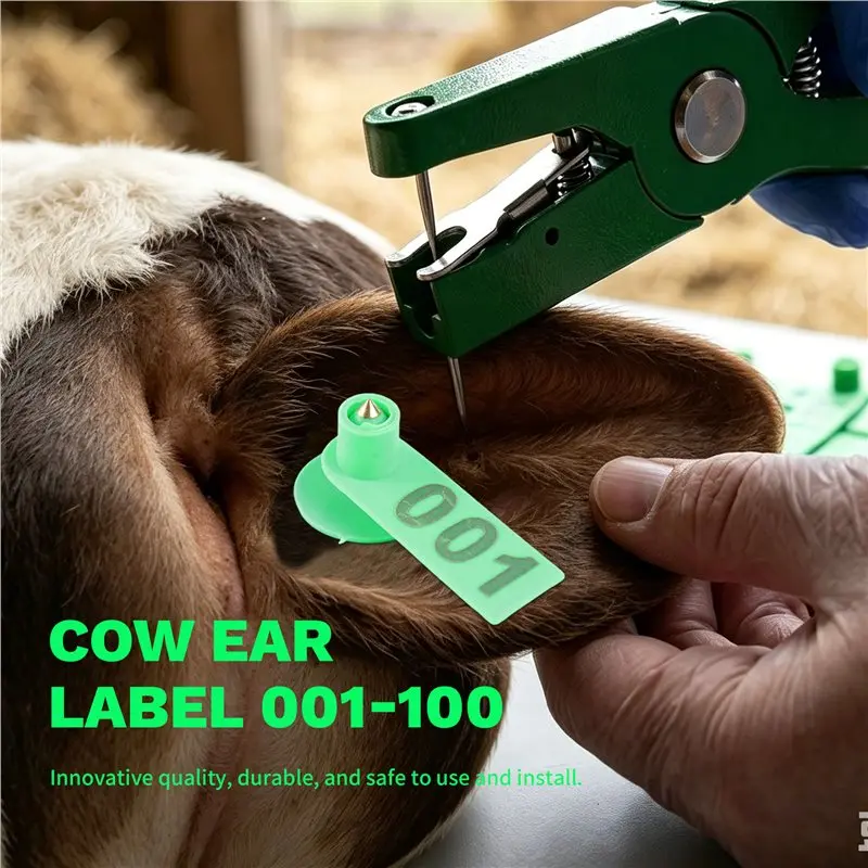 J1UL1N Cattle Ear Tags Livestock Animal Identification Number 001-100 With Pliers, Plastic Earring Tag Pin Tool Kit For Cows