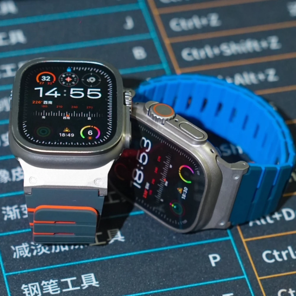 애플워치 울트라 2 49mm 46mm 45mm 44mm 42mm용 실리콘 밴드, 아이워치 시리즈 10 9 8 7 6 SE용 피아노 건반 디자인 마그네틱 루프 스트랩